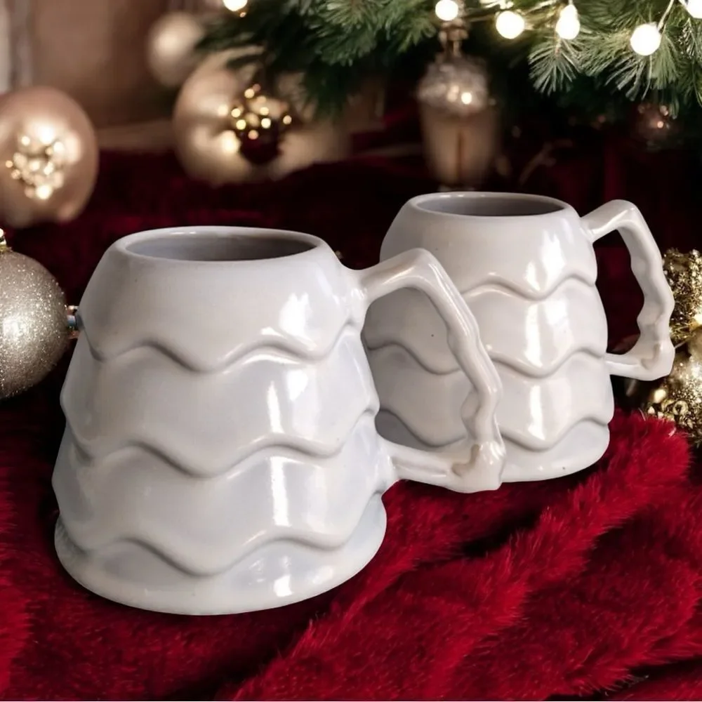 Set of 2 Ceramic Christmas Tree Coffee Mugs l 16 oz. l White